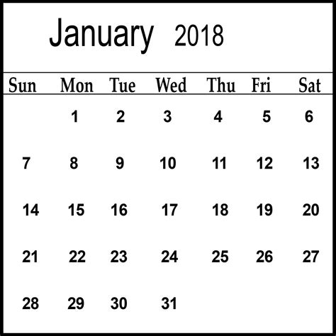 Jan 2018 Calendar